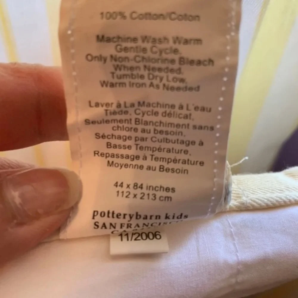 Pottery Barn Light yellow and white striped drapes